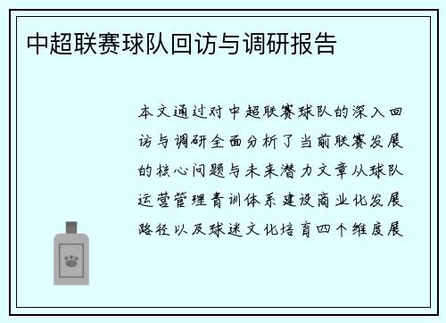中超联赛球队回访与调研报告